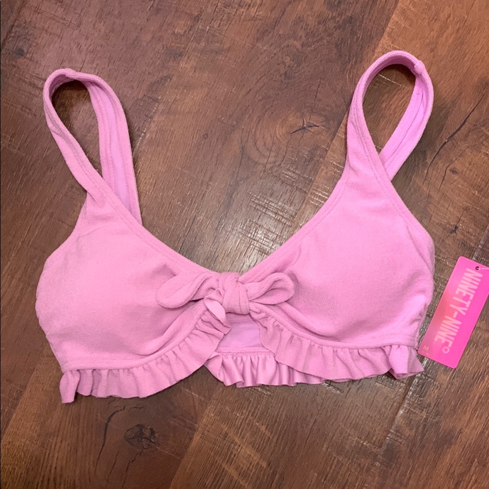 Pink Ruffled Terrycloth Bikini Top